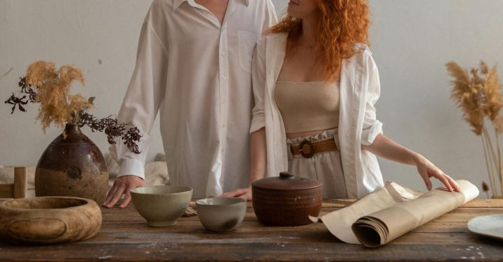 DIY Workshops - Romantic couple near table with pottery