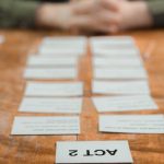 Comedy Acts - Close-up of Cards with Text of Acts of a Play on a Table